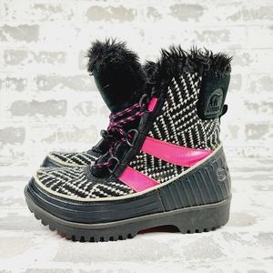 Sorel Black Pink Faux Fur Logo Waterproof Snow Winter Boots